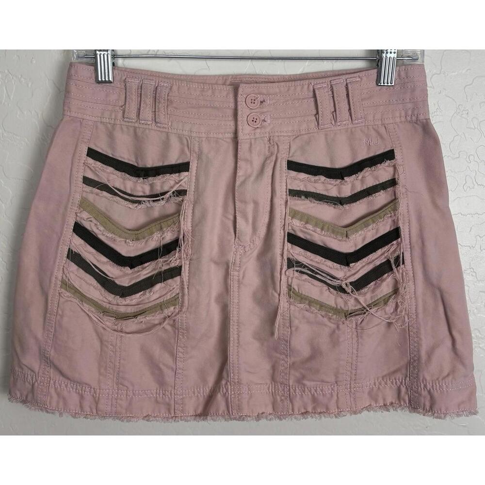 Marc Jacobs Pink Cotton Distressed Ribbon Mini Skirt 2 Chevron Frayed Hem 1505
